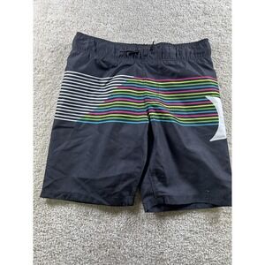 Hurley Shorts Boys 7 Black Rainbow Stripe‎ Boardshorts Swim Trunks Drawstring